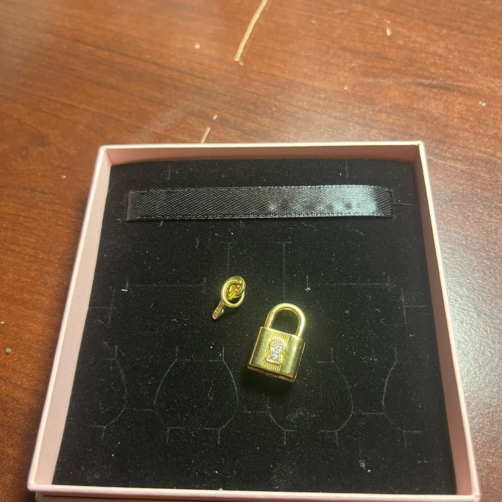 Gold Padlock & Key Dangle Charm - Picture 8 of 9